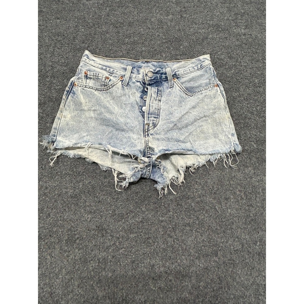 Levi's Denim Shorts Womens Size 28 Light Acid Wash Cotton Frayed Hem 501 Cutoff